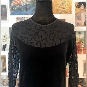 Vintage Women’s Large Black Velvet Cut Out Midi Sheath Dress